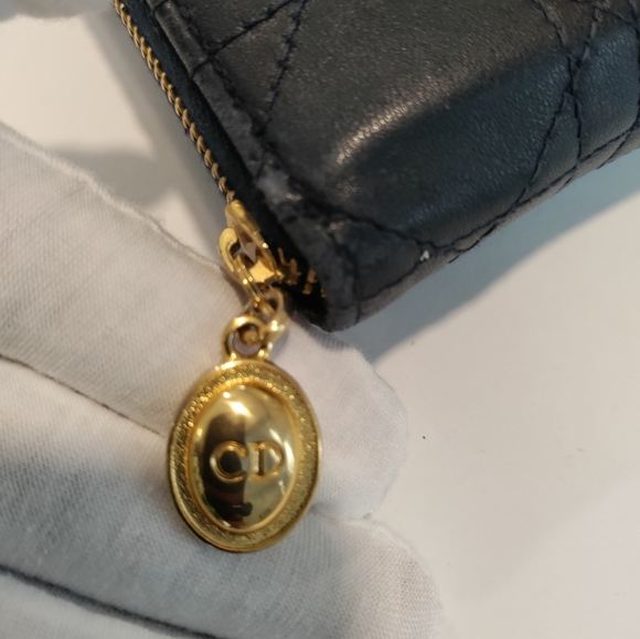 Dior Navy Blue Zip round wallet Cannage - Picture 2 of 14